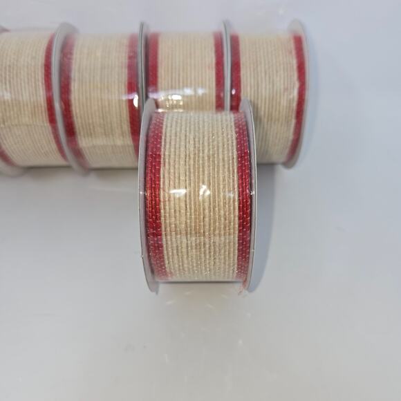 Hallmark Fabric Ribbon Beige Red 12 Rolls 1-3/8" x 4 Yards Each Sealed Bows - Picture 12 of 16